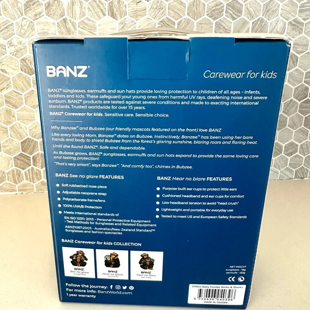 Brand new Banz Kids Earmuffs and Sunglasses Set